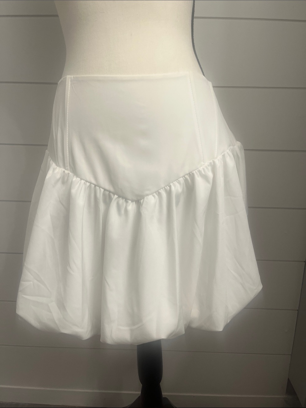 White Flared Mini Skirt with Gathered Hem